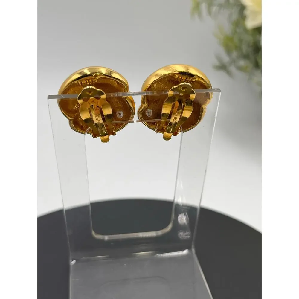 Les Bernard gold tone puffy‎ clip earrings